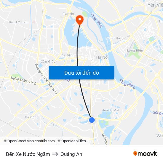 Bến Xe Nước Ngầm to Quảng An map