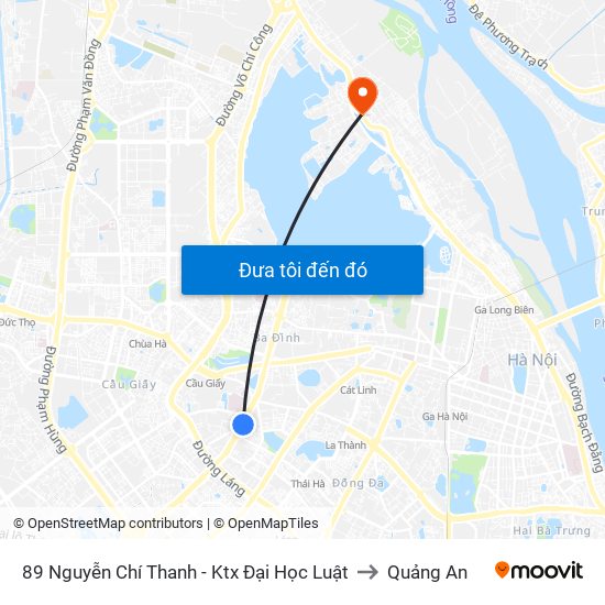 89 Nguyễn Chí Thanh - Ktx Đại Học Luật to Quảng An map