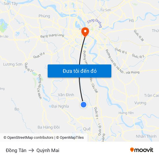 Đồng Tân to Quỳnh Mai map