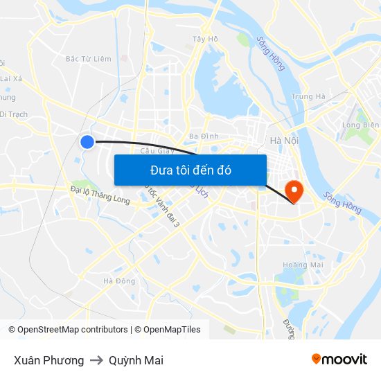 Xuân Phương to Quỳnh Mai map