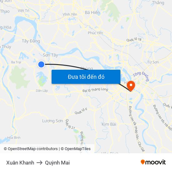 Xuân Khanh to Quỳnh Mai map