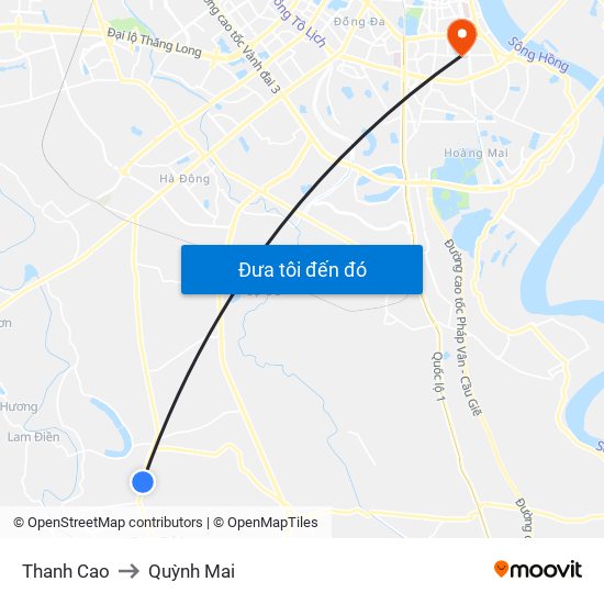Thanh Cao to Quỳnh Mai map