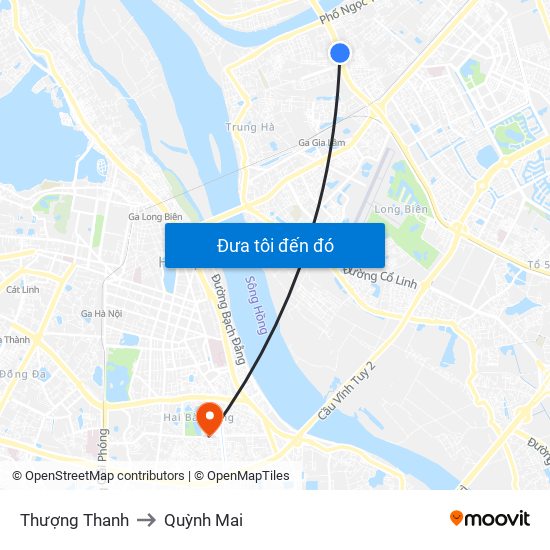 Thượng Thanh to Quỳnh Mai map