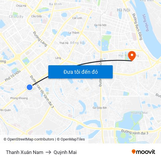 Thanh Xuân Nam to Quỳnh Mai map