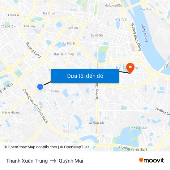 Thanh Xuân Trung to Quỳnh Mai map