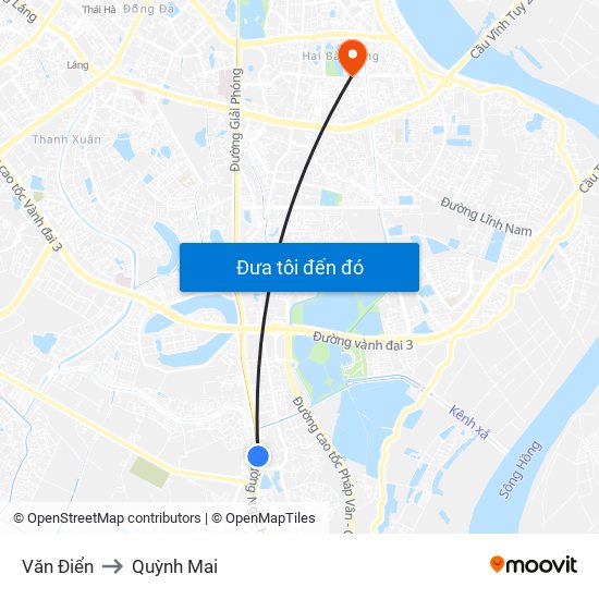 Văn Điển to Quỳnh Mai map