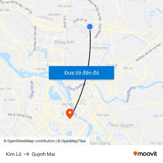 Kim Lũ to Quỳnh Mai map