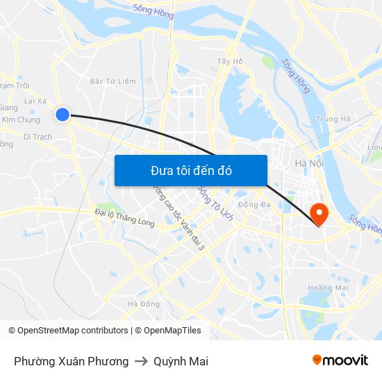 Phường Xuân Phương to Quỳnh Mai map