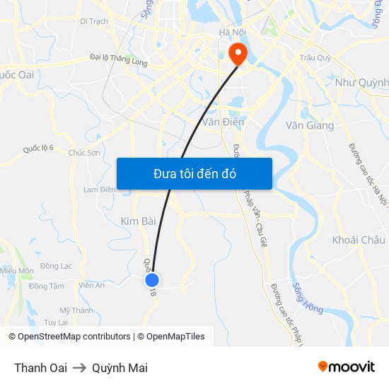 Thanh Oai to Quỳnh Mai map