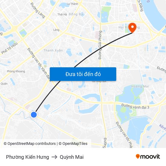 Phường Kiến Hưng to Quỳnh Mai map