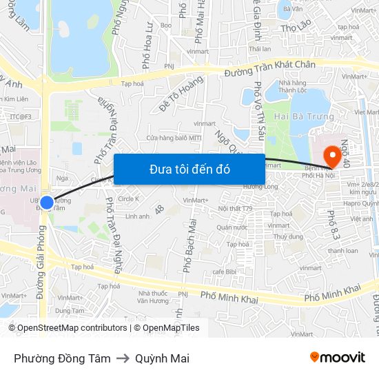 Phường Đồng Tâm to Quỳnh Mai map