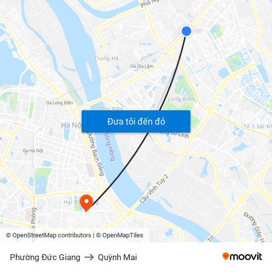 Phường Đức Giang to Quỳnh Mai map