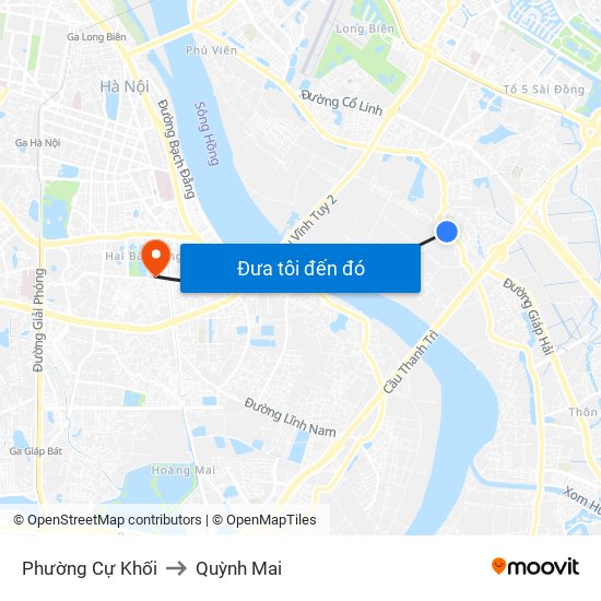 Phường Cự Khối to Quỳnh Mai map