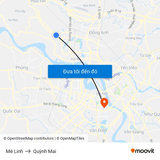 Mê Linh to Quỳnh Mai map