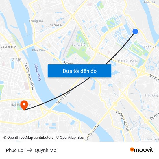 Phúc Lợi to Quỳnh Mai map