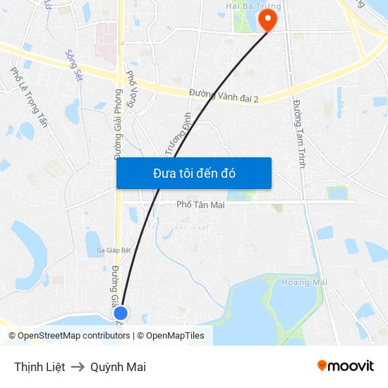 Thịnh Liệt to Quỳnh Mai map