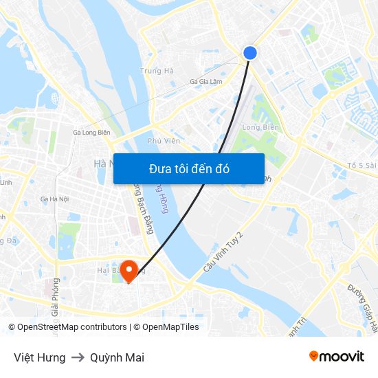 Việt Hưng to Quỳnh Mai map