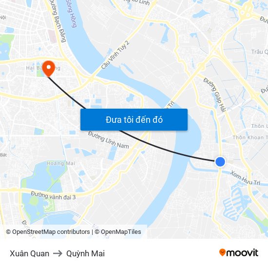 Xuân Quan to Quỳnh Mai map