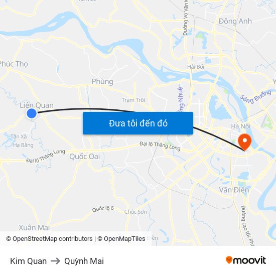 Kim Quan to Quỳnh Mai map