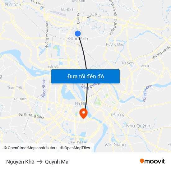 Nguyên Khê to Quỳnh Mai map