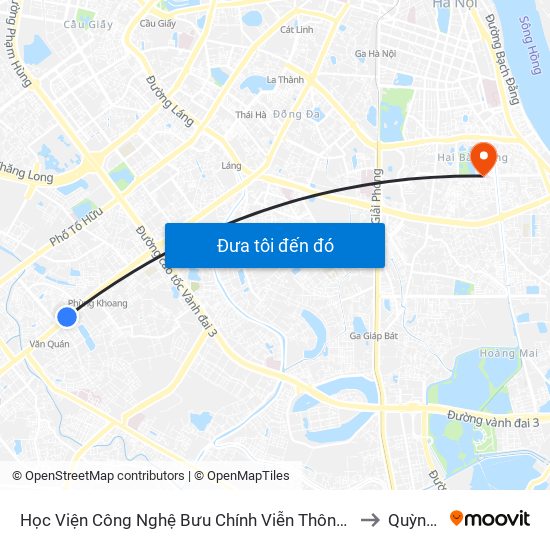 Học Viện Công Nghệ Bưu Chính Viễn Thông - Trần Phú (Hà Đông) to Quỳnh Mai map