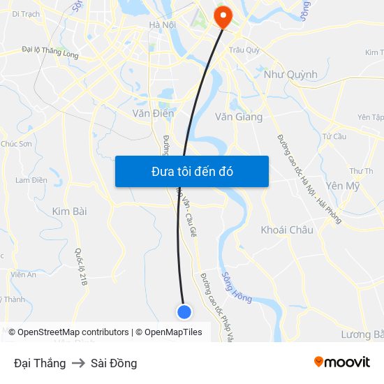 Đại Thắng to Sài Đồng map