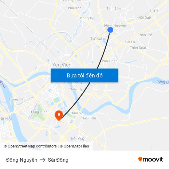 Đồng Nguyên to Sài Đồng map