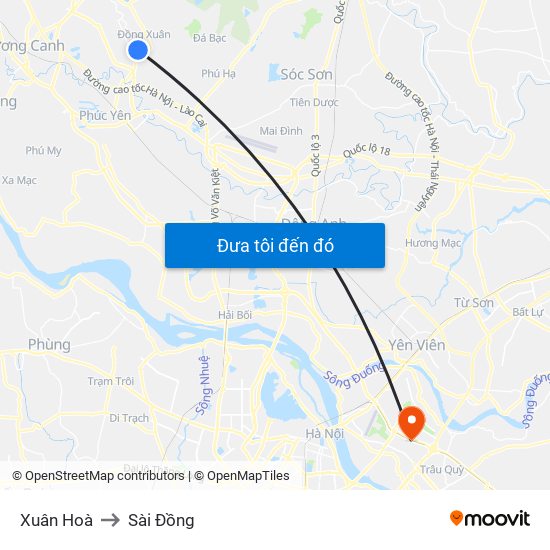 Xuân Hoà to Sài Đồng map