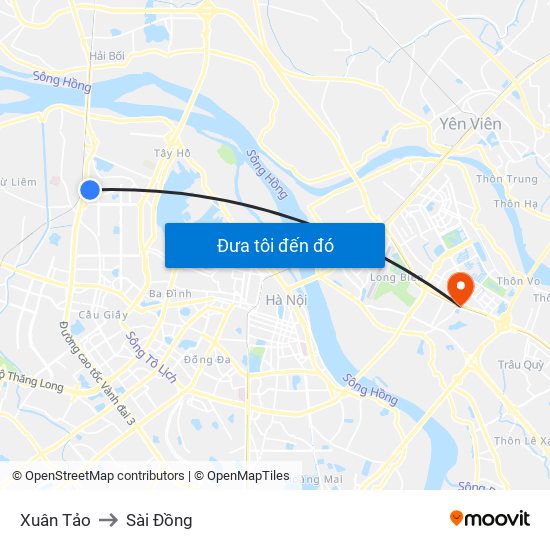 Xuân Tảo to Sài Đồng map