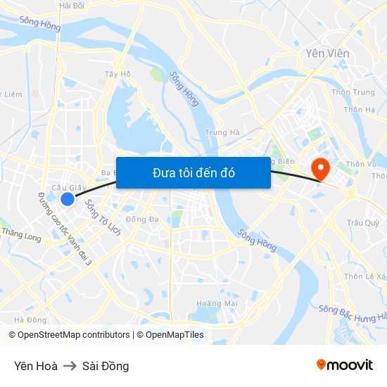 Yên Hoà to Sài Đồng map