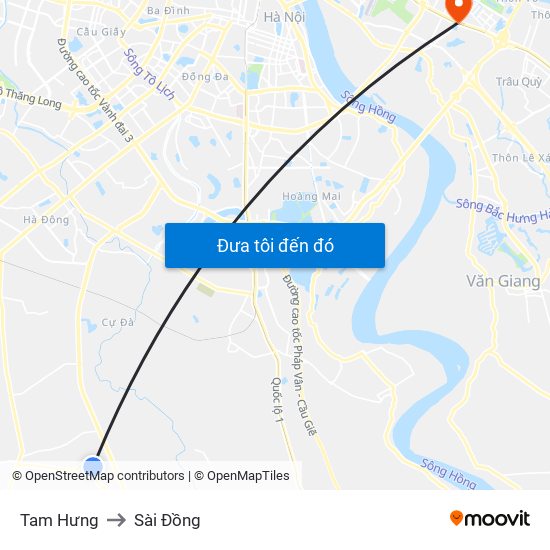 Tam Hưng to Sài Đồng map