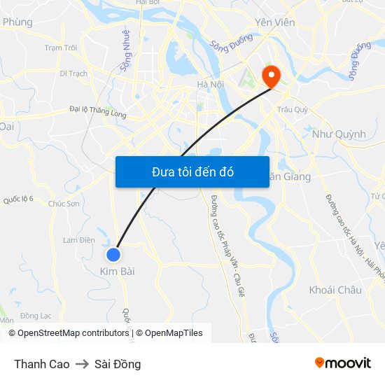 Thanh Cao to Sài Đồng map