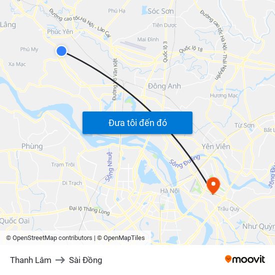 Thanh Lâm to Sài Đồng map