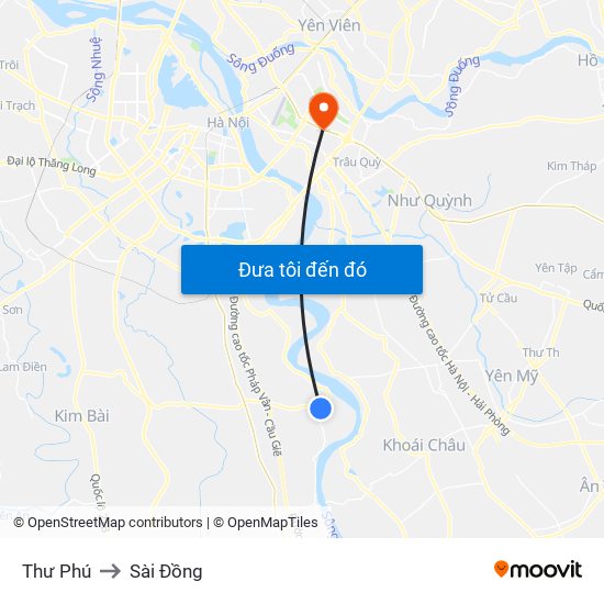 Thư Phú to Sài Đồng map