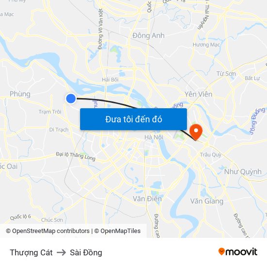 Thượng Cát to Sài Đồng map