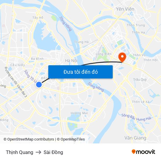 Thịnh Quang to Sài Đồng map