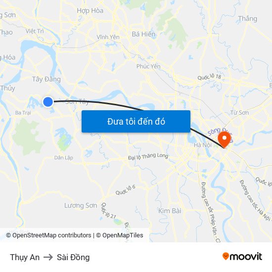 Thụy An to Sài Đồng map