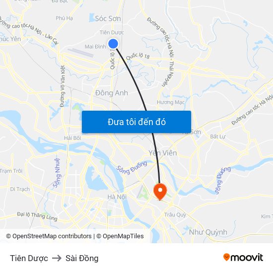 Tiên Dược to Sài Đồng map