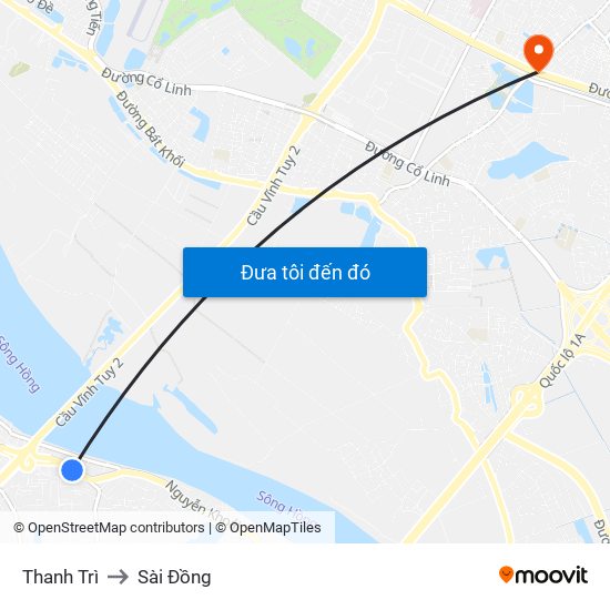 Thanh Trì to Sài Đồng map
