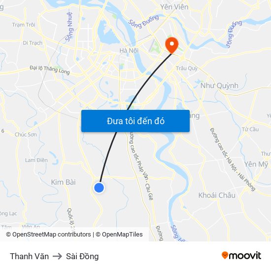 Thanh Văn to Sài Đồng map