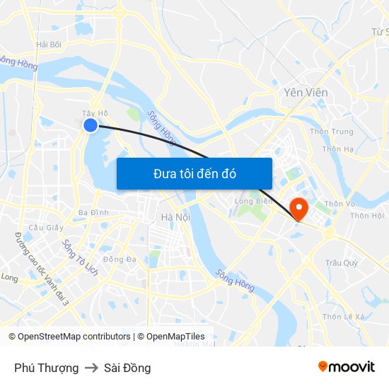 Phú Thượng to Sài Đồng map