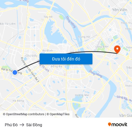Phú Đô to Sài Đồng map