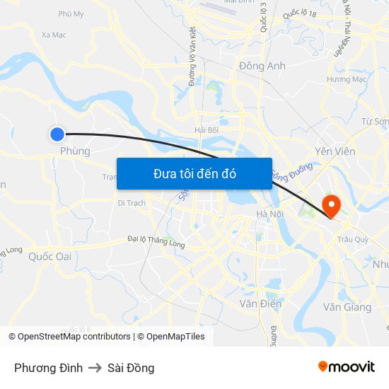 Phương Đình to Sài Đồng map