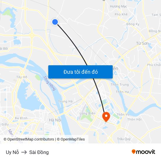 Uy Nỗ to Sài Đồng map