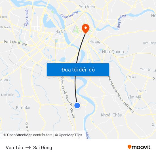 Vân Tảo to Sài Đồng map