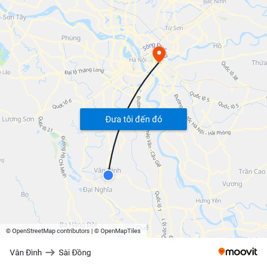 Vân Đình to Sài Đồng map