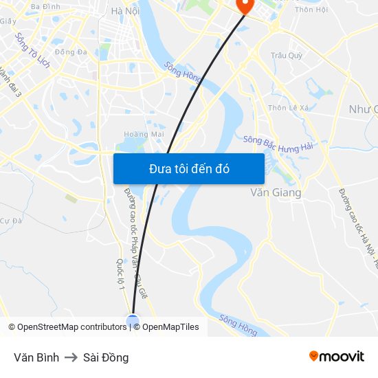 Văn Bình to Sài Đồng map