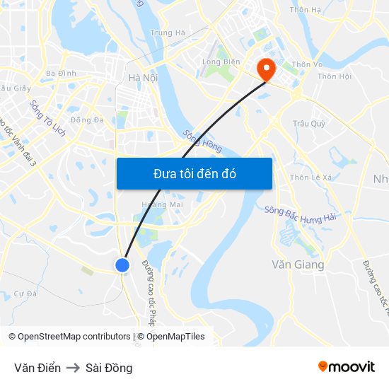 Văn Điển to Sài Đồng map