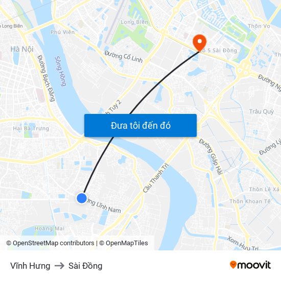 Vĩnh Hưng to Sài Đồng map