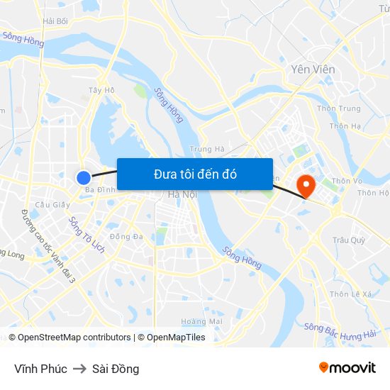 Vĩnh Phúc to Sài Đồng map